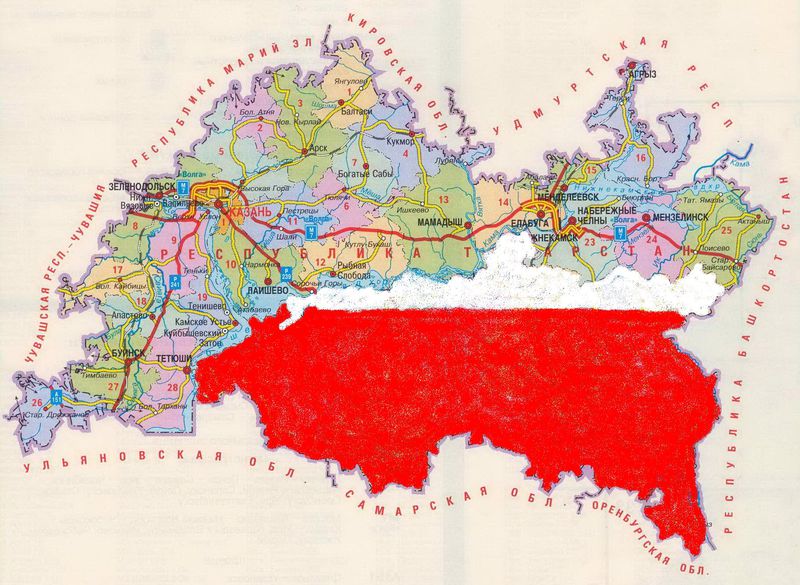 Карта Татарстана после Альметьевска-Черемшана-Заинска 2011